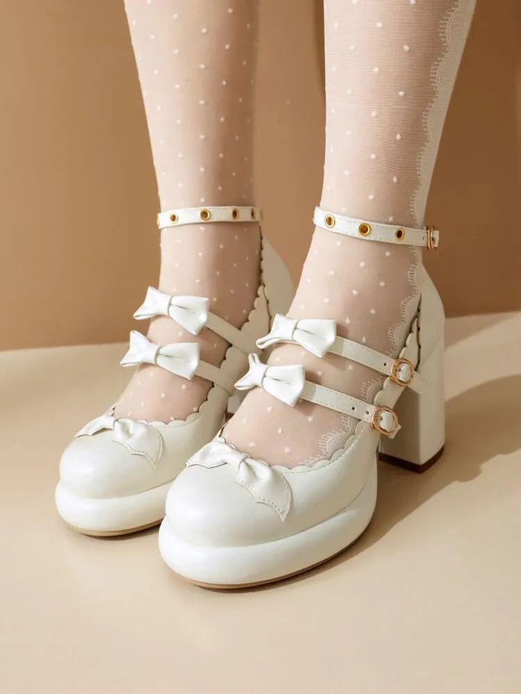 Women's Knot Mary Janes Platform Square High Heel Pumps