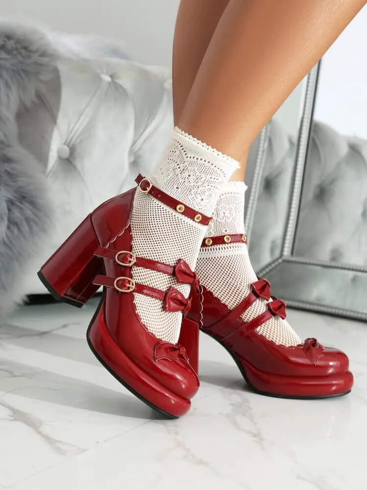 Women's Knot Mary Janes Platform Square High Heel Pumps
