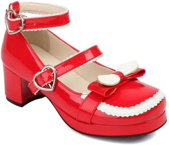Women's Mary Jane Bow Chunky Heel Platform Pumps High Heels Lolita Shoes