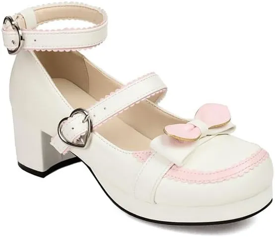 Women's Mary Jane Bow Chunky Heel Platform Pumps High Heels Lolita Shoes