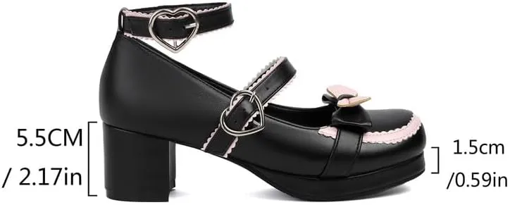 Women's Mary Jane Bow Chunky Heel Platform Pumps High Heels Lolita Shoes