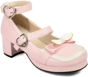 Women's Mary Jane Bow Chunky Heel Platform Pumps High Heels Lolita Shoes