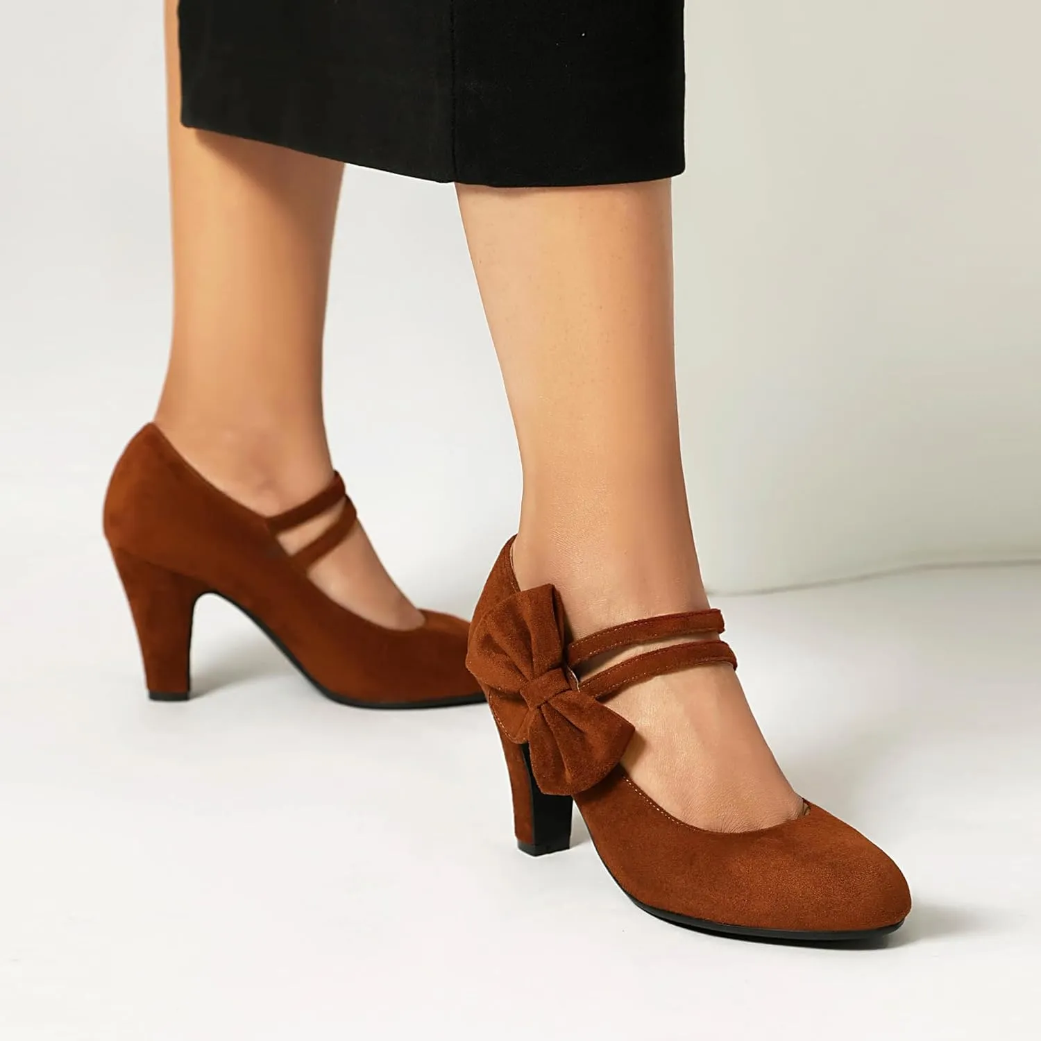 Women's Mary Jane Close Round Toe Vintage 1950s Gatsby Heels Bow Double Straps Retro 1920s Victorian Pumps 1930s Shoes