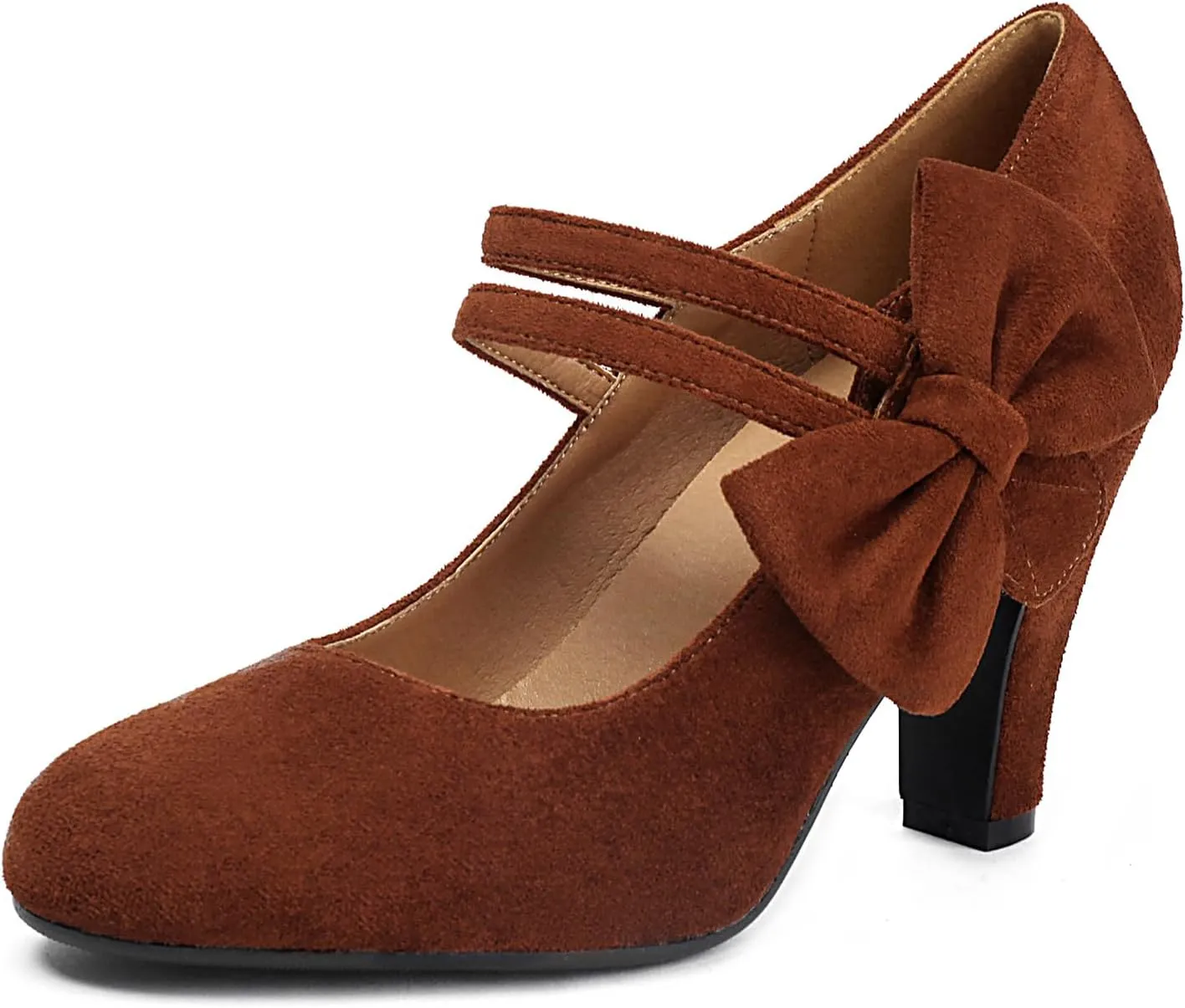 Women's Mary Jane Close Round Toe Vintage 1950s Gatsby Heels Bow Double Straps Retro 1920s Victorian Pumps 1930s Shoes