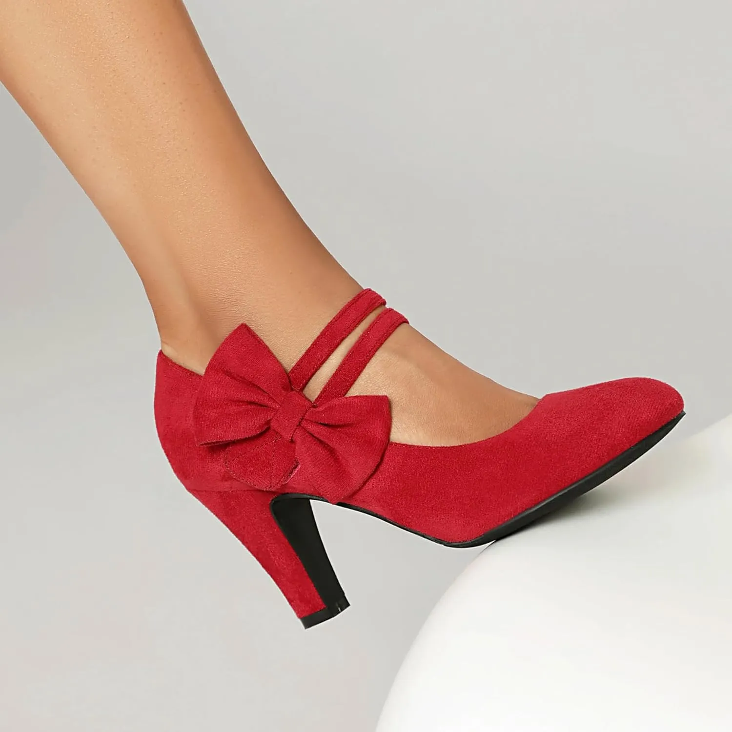 Women's Mary Jane Close Round Toe Vintage 1950s Heels Bow Double Straps Retro 1920s Victorian Pumps 1930s Shoes