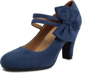 Women's Mary Jane Close Round Toe Vintage 1950s Heels Bow Double Straps Retro 1920s Victorian Pumps 1930s Shoes