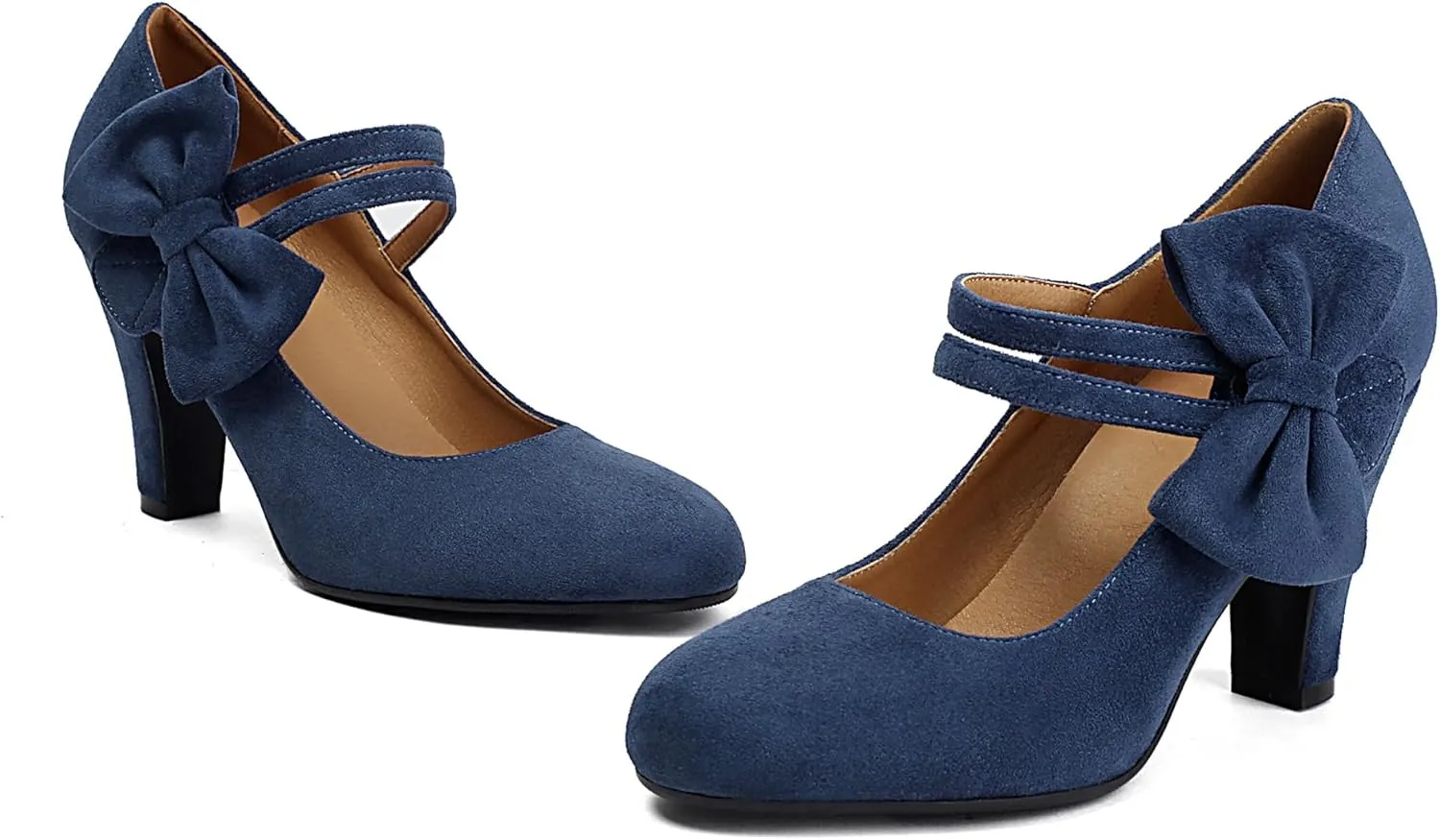 Women's Mary Jane Close Round Toe Vintage 1950s Heels Bow Double Straps Retro 1920s Victorian Pumps 1930s Shoes