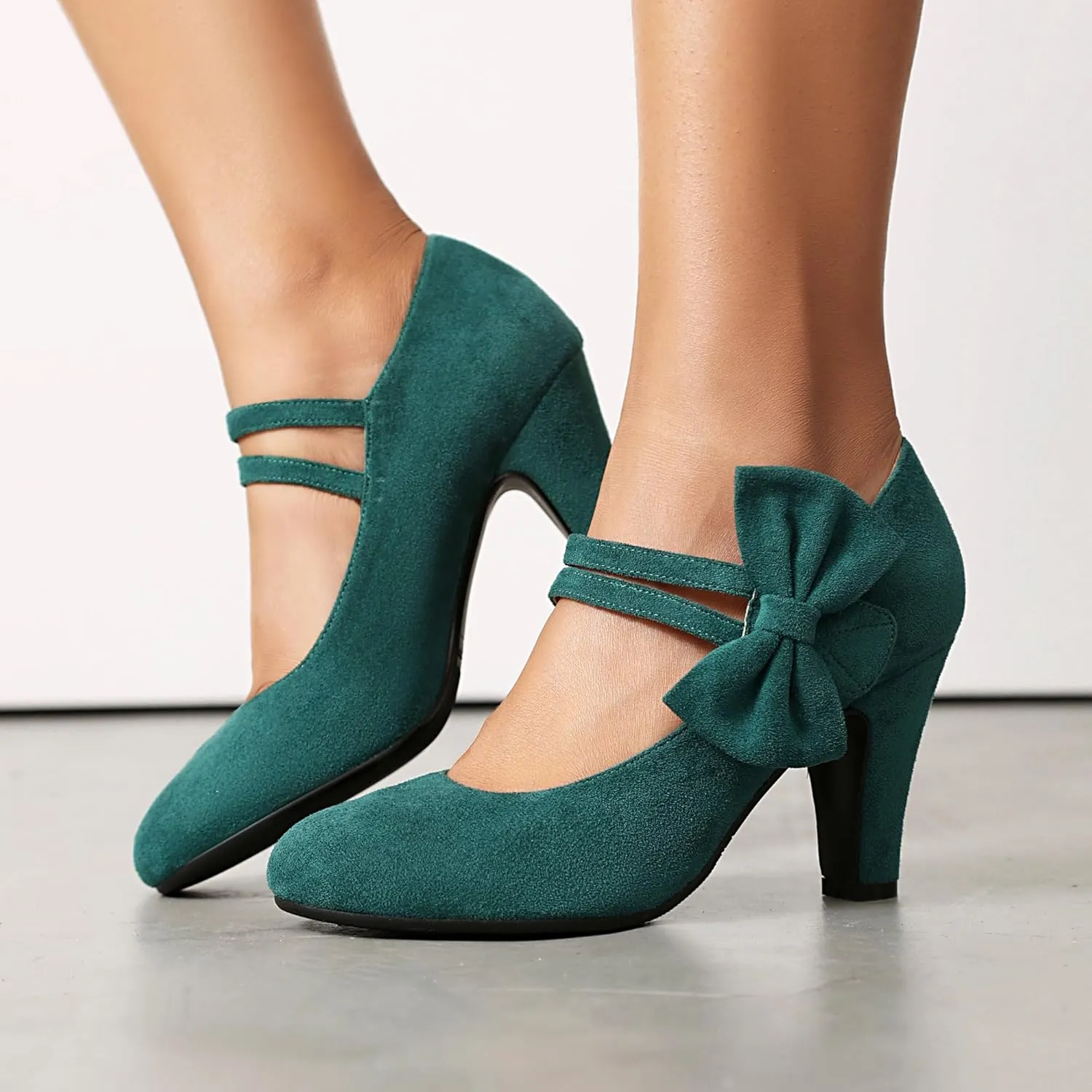 Women's Mary Jane Close Round Toe Vintage 1950s Heels Bow Double Straps Retro 1920s Victorian Pumps 1930s Shoes