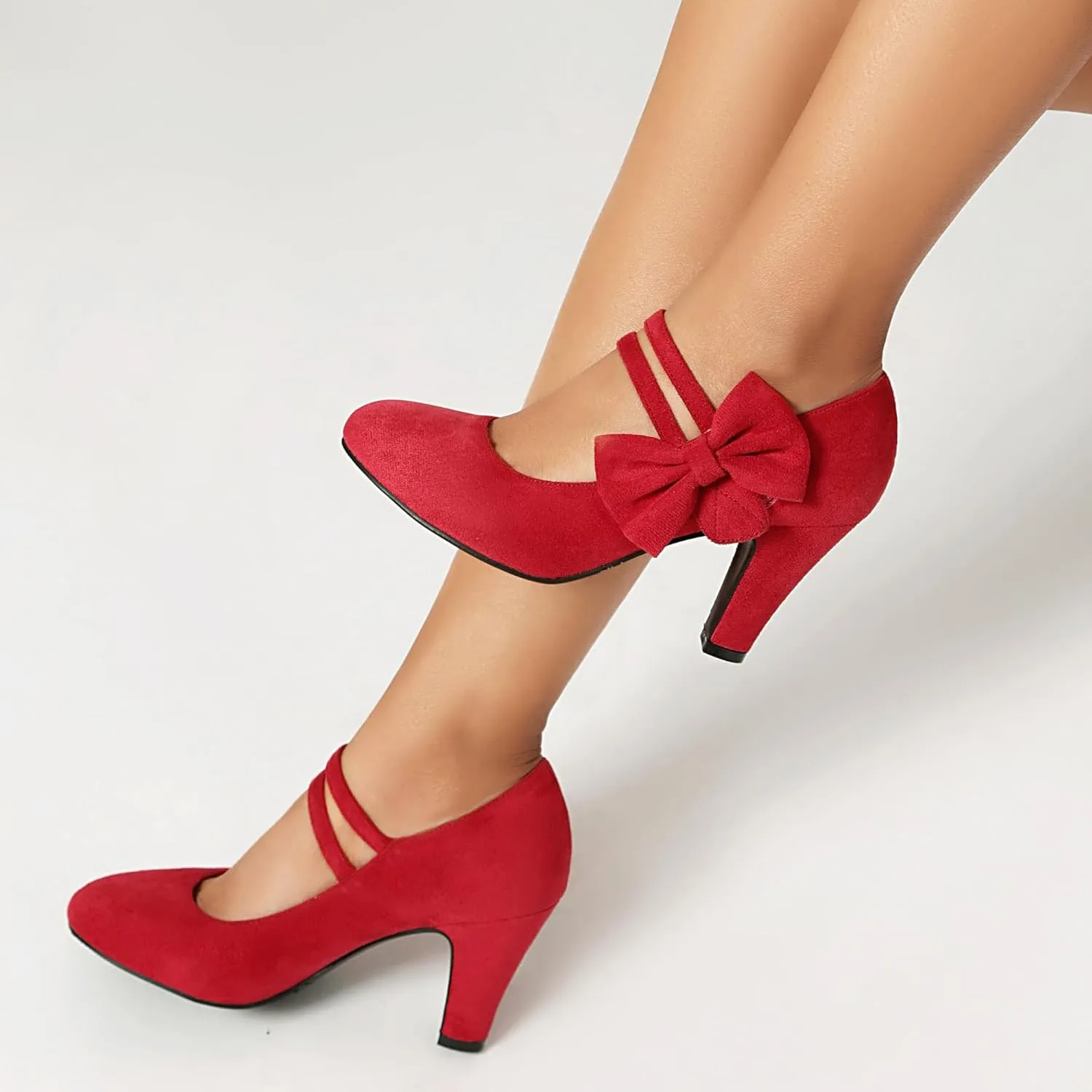 Women's Mary Jane Close Round Toe Vintage 1950s Heels Bow Double Straps Retro 1920s Victorian Pumps 1930s Shoes