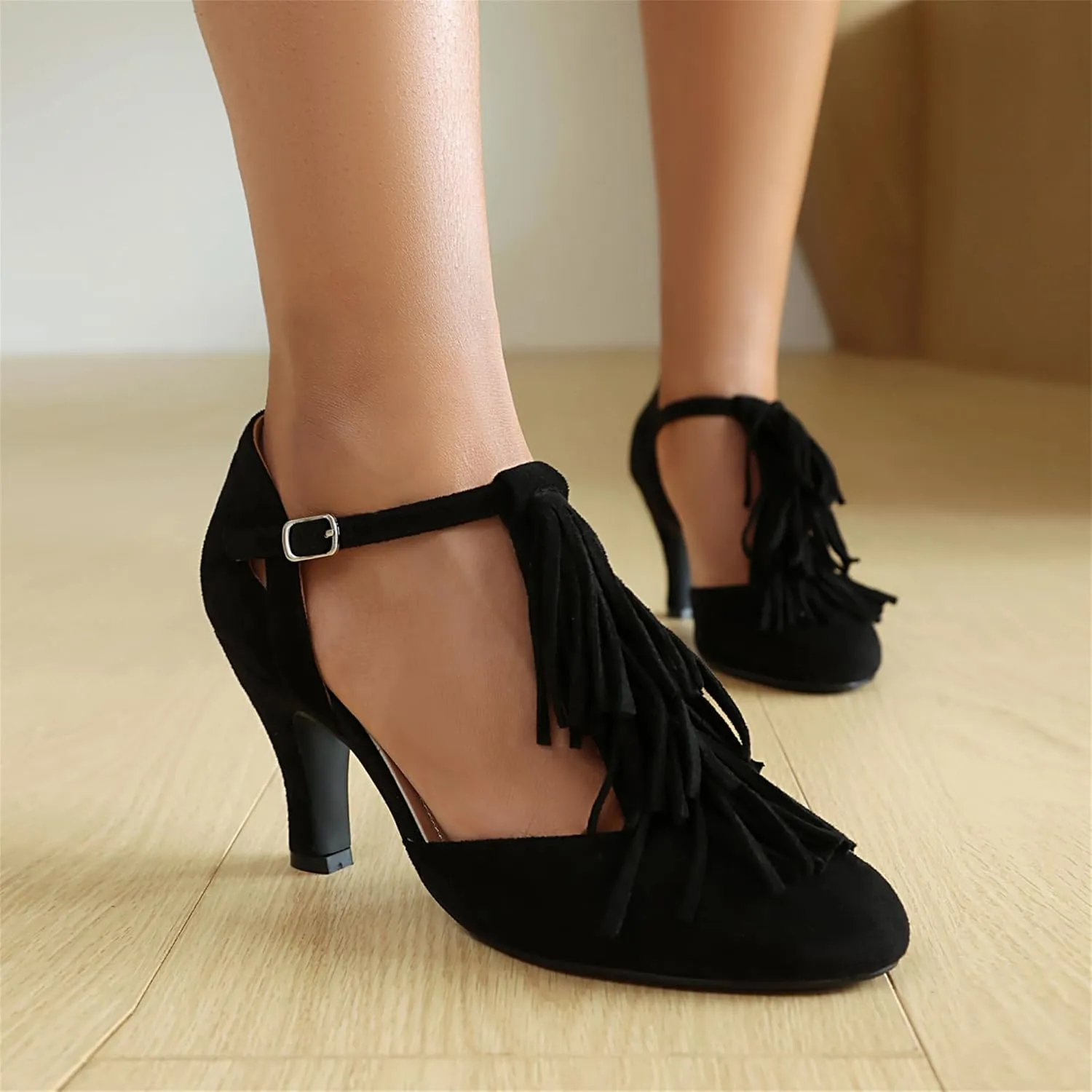 Women's Mary Jane Tassels Rockability Close Round Toe Vintage 1950s Heels 1930s Ankle Straps Retro 1920s Victorian Pumps Shoes