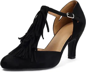 Women's Mary Jane Tassels Rockability Close Round Toe Vintage 1950s Heels 1930s Ankle Straps Retro 1920s Victorian Pumps Shoes