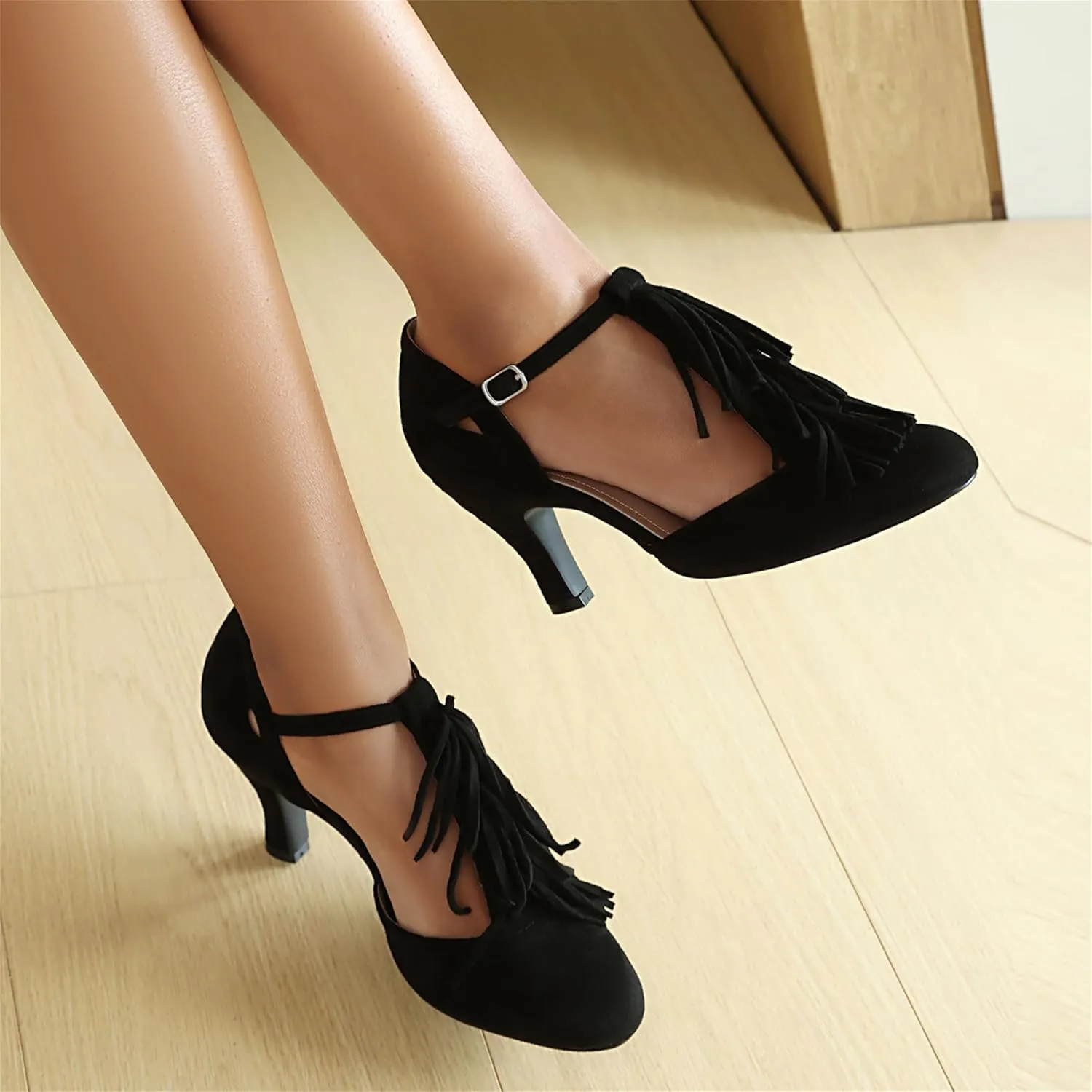 Women's Mary Jane Tassels Rockability Close Round Toe Vintage 1950s Heels 1930s Ankle Straps Retro 1920s Victorian Pumps Shoes