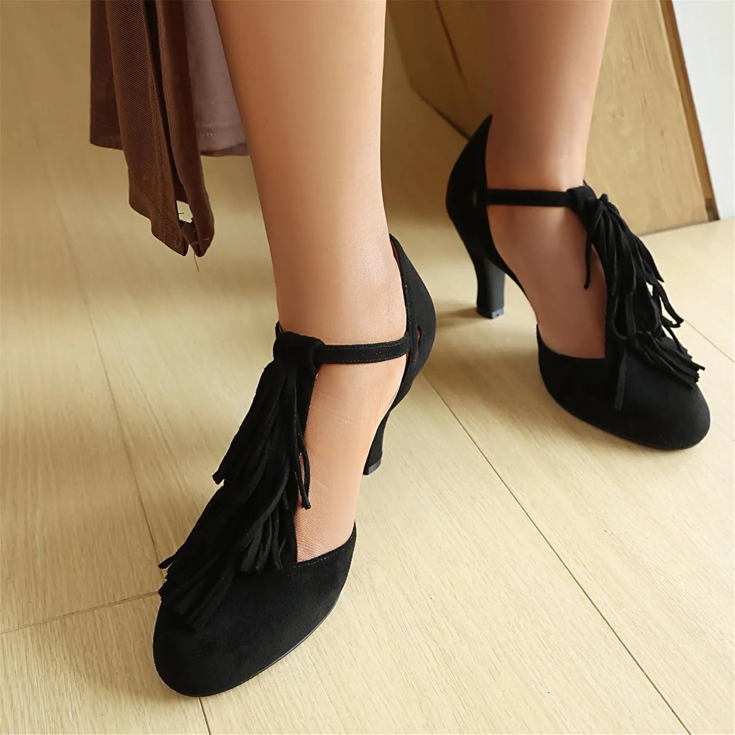 Women's Mary Jane Tassels Rockability Close Round Toe Vintage 1950s Heels 1930s Ankle Straps Retro 1920s Victorian Pumps Shoes