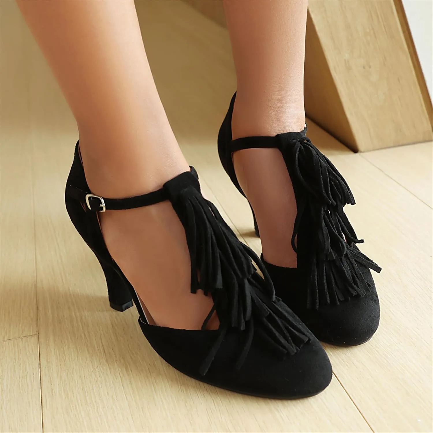 Women's Mary Jane Tassels Rockability Close Round Toe Vintage 1950s Heels 1930s Ankle Straps Retro 1920s Victorian Pumps Shoes