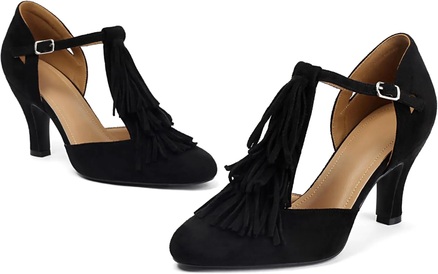 Women's Mary Jane Tassels Rockability Close Round Toe Vintage 1950s Heels 1930s Ankle Straps Retro 1920s Victorian Pumps Shoes