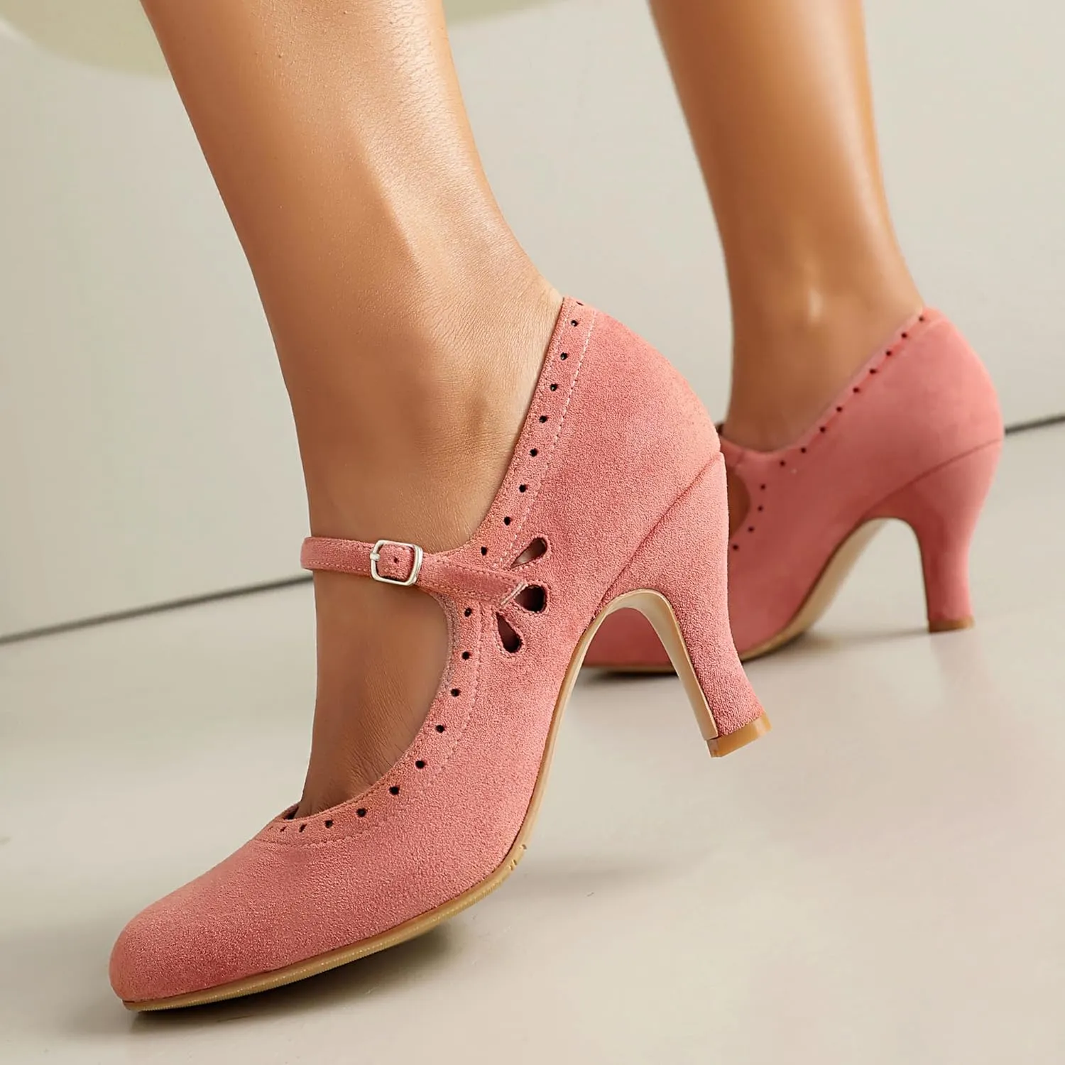 Women's Mary Jane Teardrop Cute Close Round Toe Vintage 1950s Heels Retro 1920s Victorian Pumps 1930s Shoes