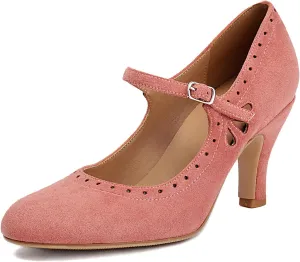 Women's Mary Jane Teardrop Cute Close Round Toe Vintage 1950s Heels Retro 1920s Victorian Pumps 1930s Shoes