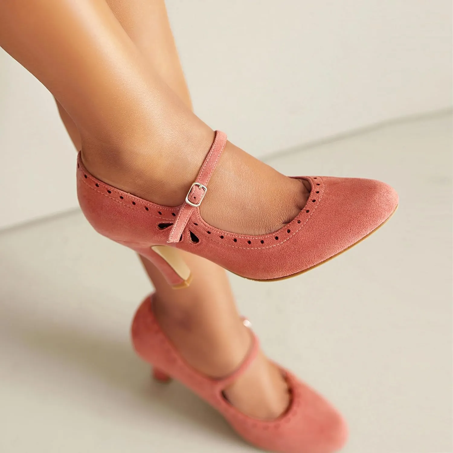 Women's Mary Jane Teardrop Cute Close Round Toe Vintage 1950s Heels Retro 1920s Victorian Pumps 1930s Shoes
