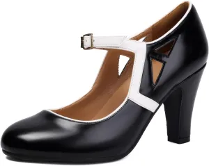 Women's Mary Jane Vintage Close Round Toe Vintage 1950s Heels Retro 1920s Victorian Pumps Anckle Straps 1930s Shoes
