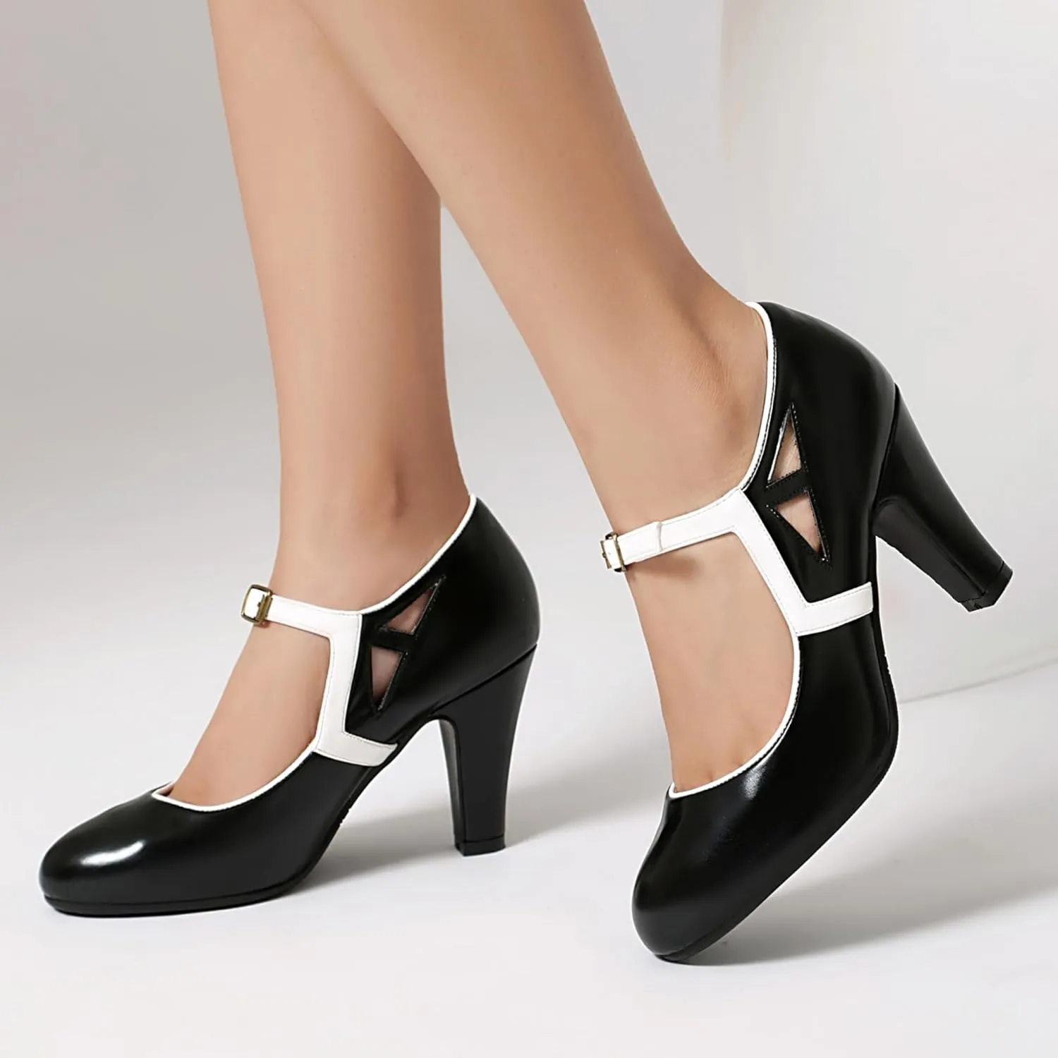 Women's Mary Jane Vintage Close Round Toe Vintage 1950s Heels Retro 1920s Victorian Pumps Anckle Straps 1930s Shoes