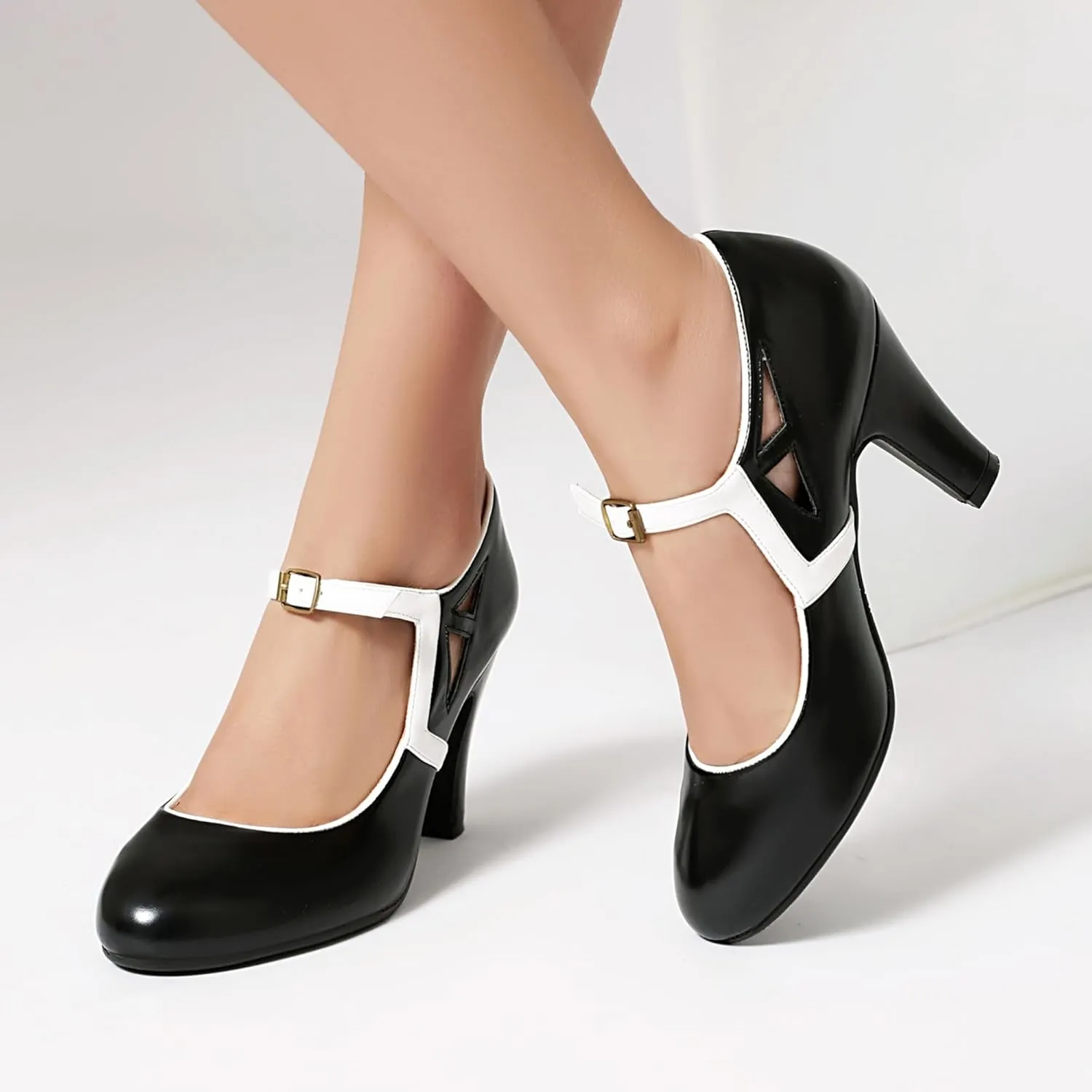 Women's Mary Jane Vintage Close Round Toe Vintage 1950s Heels Retro 1920s Victorian Pumps Anckle Straps 1930s Shoes