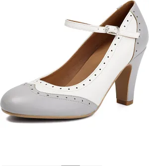 Women's Mary Jane Wingtip Rockability Oxford Two Tones Close Round Toe Vintage 1950s Heels Ankle Straps Retro 1920s Victorian Pumps Shoes