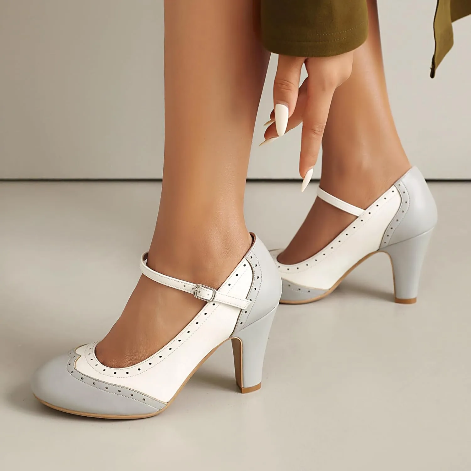 Women's Mary Jane Wingtip Rockability Oxford Two Tones Close Round Toe Vintage 1950s Heels Ankle Straps Retro 1920s Victorian Pumps Shoes