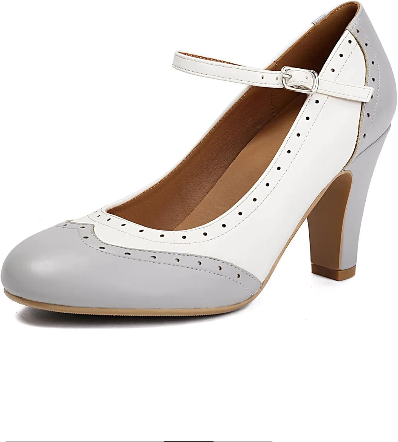 Women's Mary Jane Wingtip Rockability Oxford Two Tones Close Round Toe Vintage 1950s Heels Ankle Straps Retro 1920s Victorian Pumps Shoes