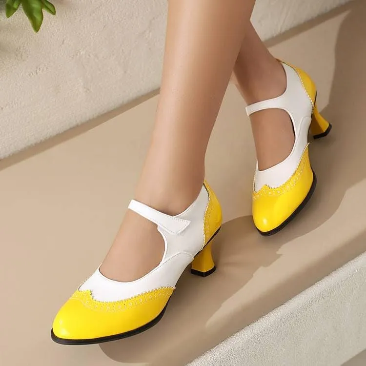 Women's Patchwork Kawaii Hoof Heel Mary Janes Pumps