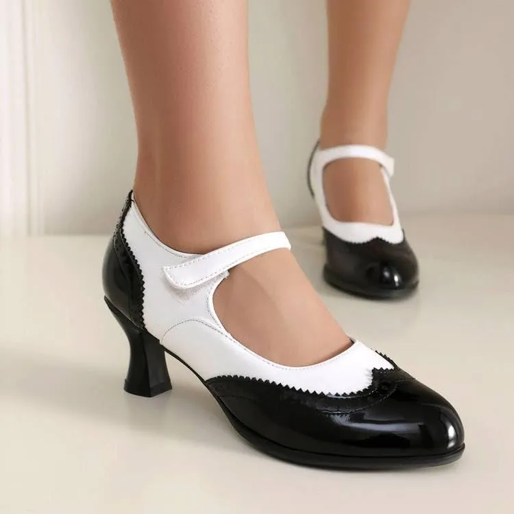 Women's Patchwork Kawaii Hoof Heel Mary Janes Pumps