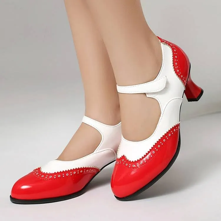 Women's Patchwork Kawaii Hoof Heel Mary Janes Pumps