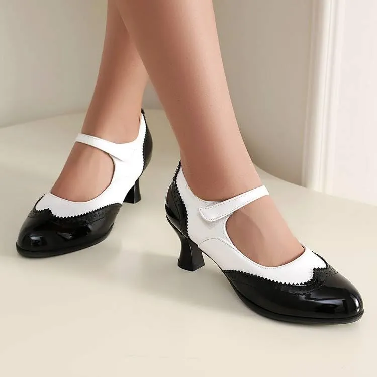 Women's Patchwork Kawaii Hoof Heel Mary Janes Pumps