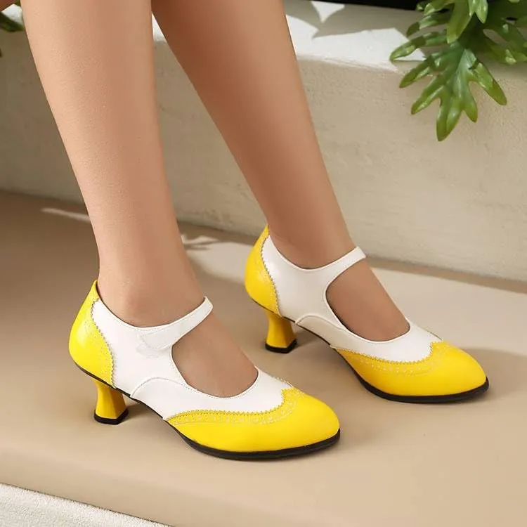 Women's Patchwork Kawaii Hoof Heel Mary Janes Pumps