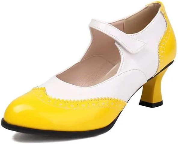 Women's Patchwork Kawaii Hoof Heel Mary Janes Pumps