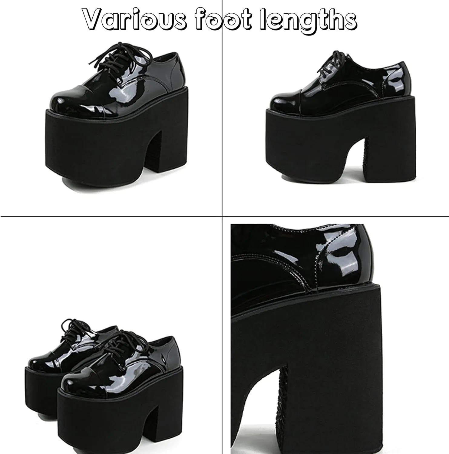 Women's Patent Leather Thick High Heel Gothic Oxford Shoes Sexy Round Toe Chunky Platform Heightened Non-Slip Lace-Up Evening Party Wedding Formal Shoes