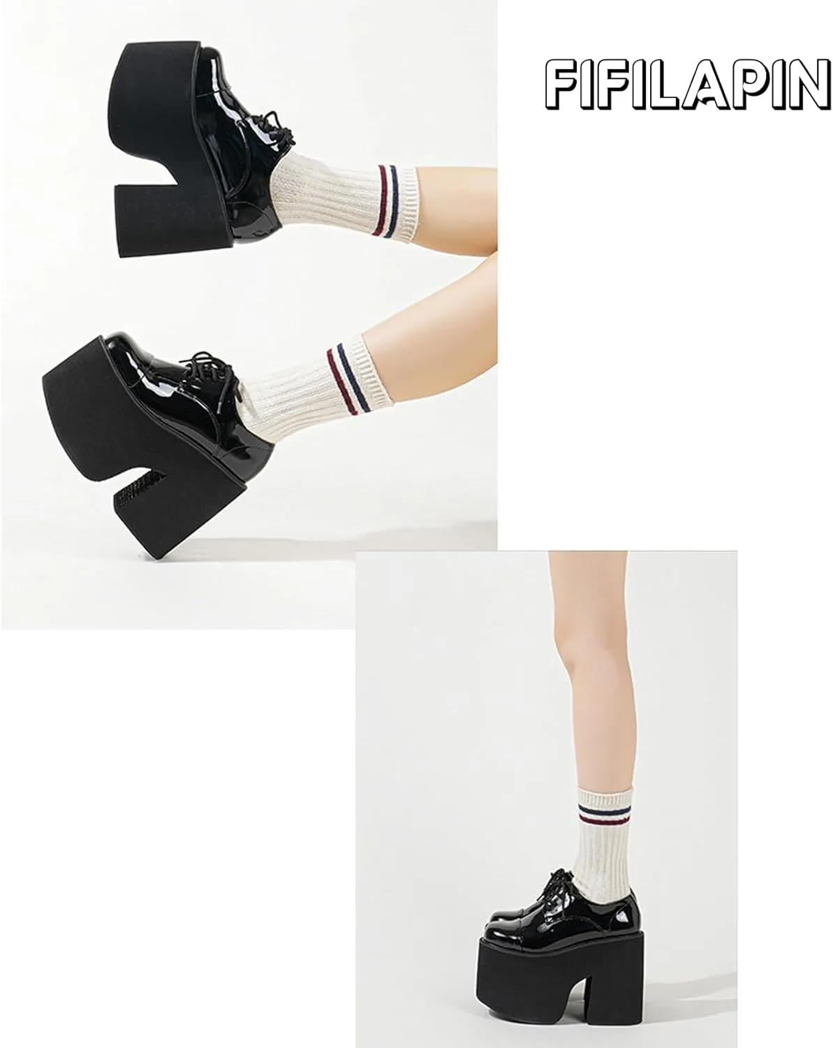 Women's Patent Leather Thick High Heel Gothic Oxford Shoes Sexy Round Toe Chunky Platform Heightened Non-Slip Lace-Up Evening Party Wedding Formal Shoes
