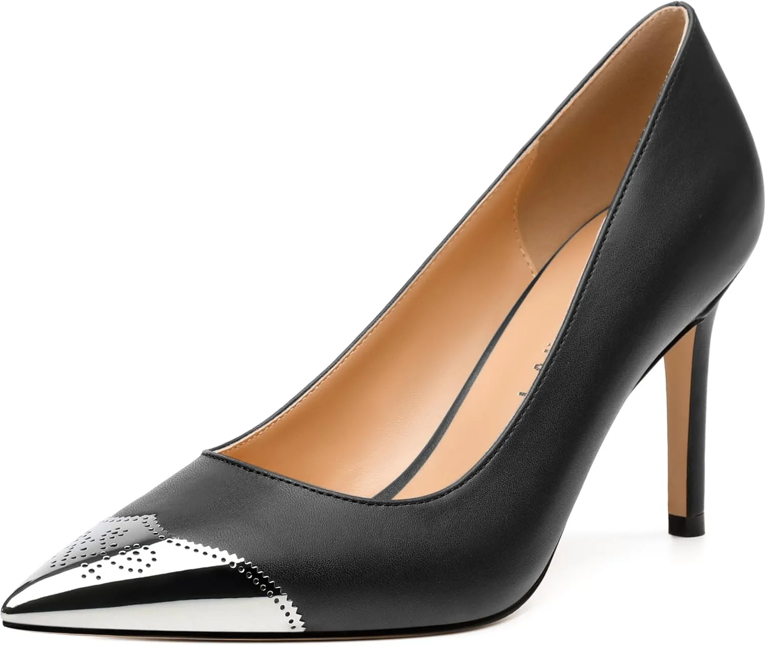 Women's Pumps, Pointed Toe Stiletto High Heels, Slip On Fashion Two Toned Patchwork Pump for Women