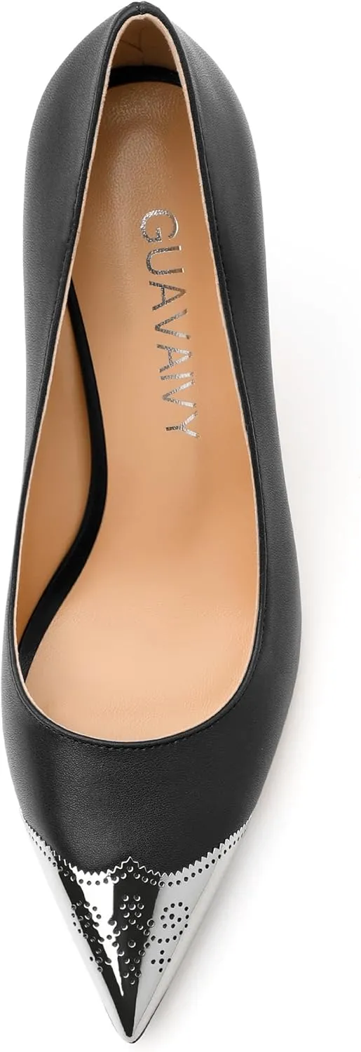 Women's Pumps, Pointed Toe Stiletto High Heels, Slip On Fashion Two Toned Patchwork Pump for Women