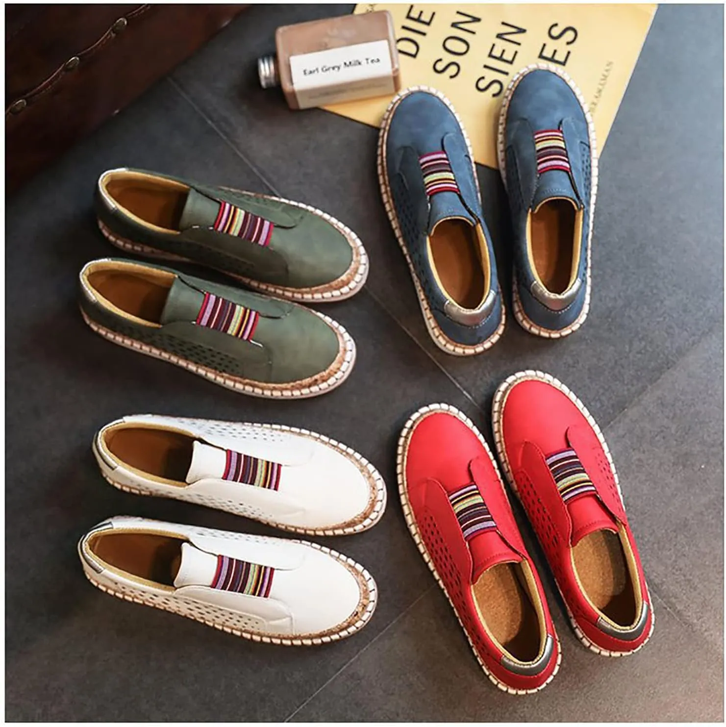 Women's Retro Casua Sneakers Garden Clogs Shoes Orthopedic Slip-On Shoes Walking Shoes Flat Casual Shoes