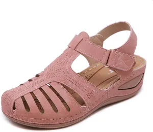 Women's Retro Gladiator Wedge Sandals - Closed Round Toe Hollow Platform Sandals with Ankle Strap Anti-Slip Sole | Comfortable Bohemian Style for Casual Outdoor Wear