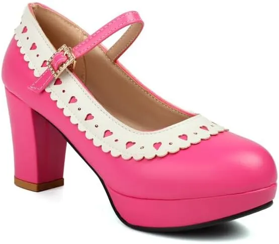 Women's Round Toe Mary Jane High Heel Platform Pumps