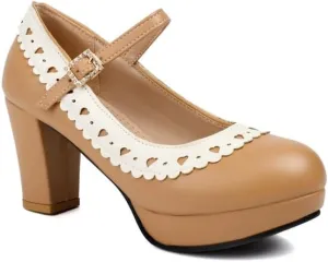 Women's Round Toe Mary Jane High Heel Platform Pumps