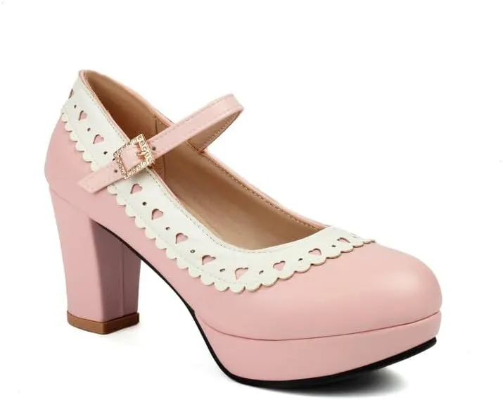 Women's Round Toe Mary Jane High Heel Platform Pumps