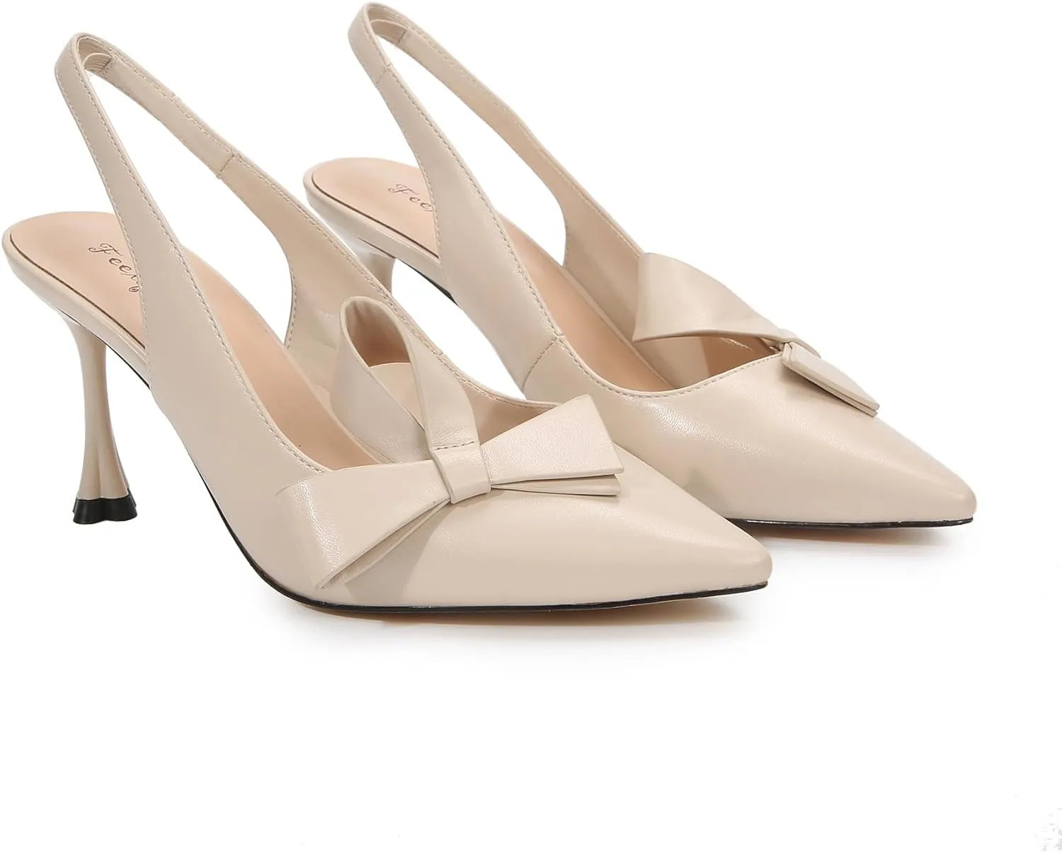 Women's Slingback Pump Shoes Handmade Flower Bows Stiletto Club Heel Pointed Toe Soft PU Leather Daily Dress Shoes