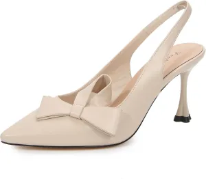 Women's Slingback Pump Shoes Handmade Flower Bows Stiletto Club Heel Pointed Toe Soft PU Leather Daily Dress Shoes