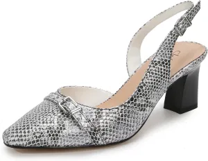 Women's Slingback Pumps Block Heel Big Pointed Toe Shape Snake PU Leather Sexy Dress Shoes