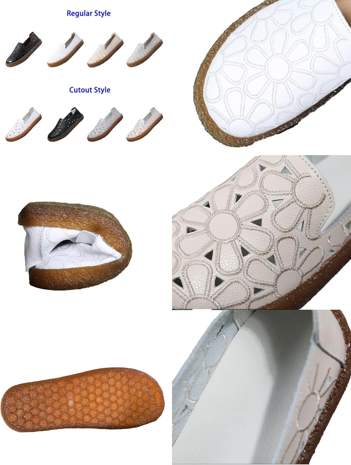 Women's Slip On Casual Leather Shoes,Trendy Embroidery Comfort Non-Slip Oxford Softsole Flat Walking Nursing Loafers