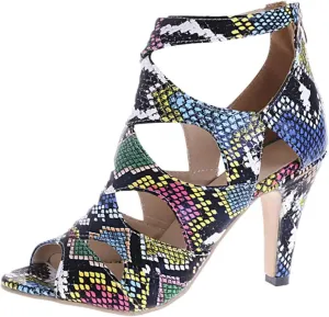 Womens Snake Pattern Stilettos Sandals Fashion Back Zipper Fish Mouth Hollow Open Toe High Heels Shoes Summer Comfortable Casual Roman Sandalias