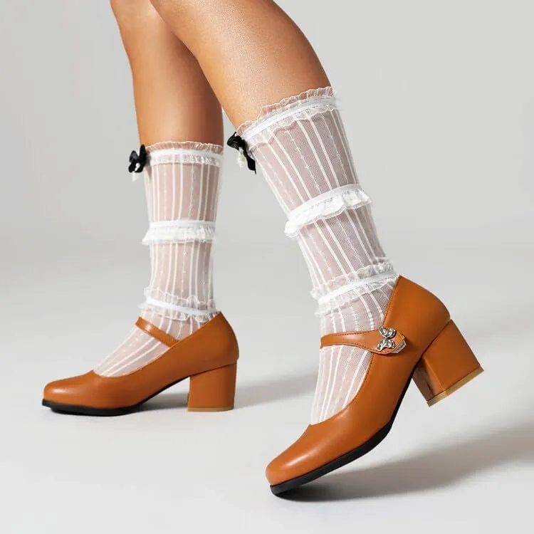 Women's Square Toe Mary Janes Block Heel Pumps