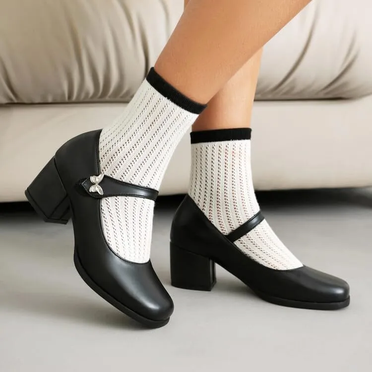 Women's Square Toe Mary Janes Block Heel Pumps